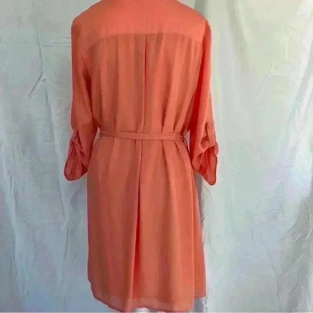 YA Los Angeles coral dress with belt and gold zipper detail. - Picture 6 of 8